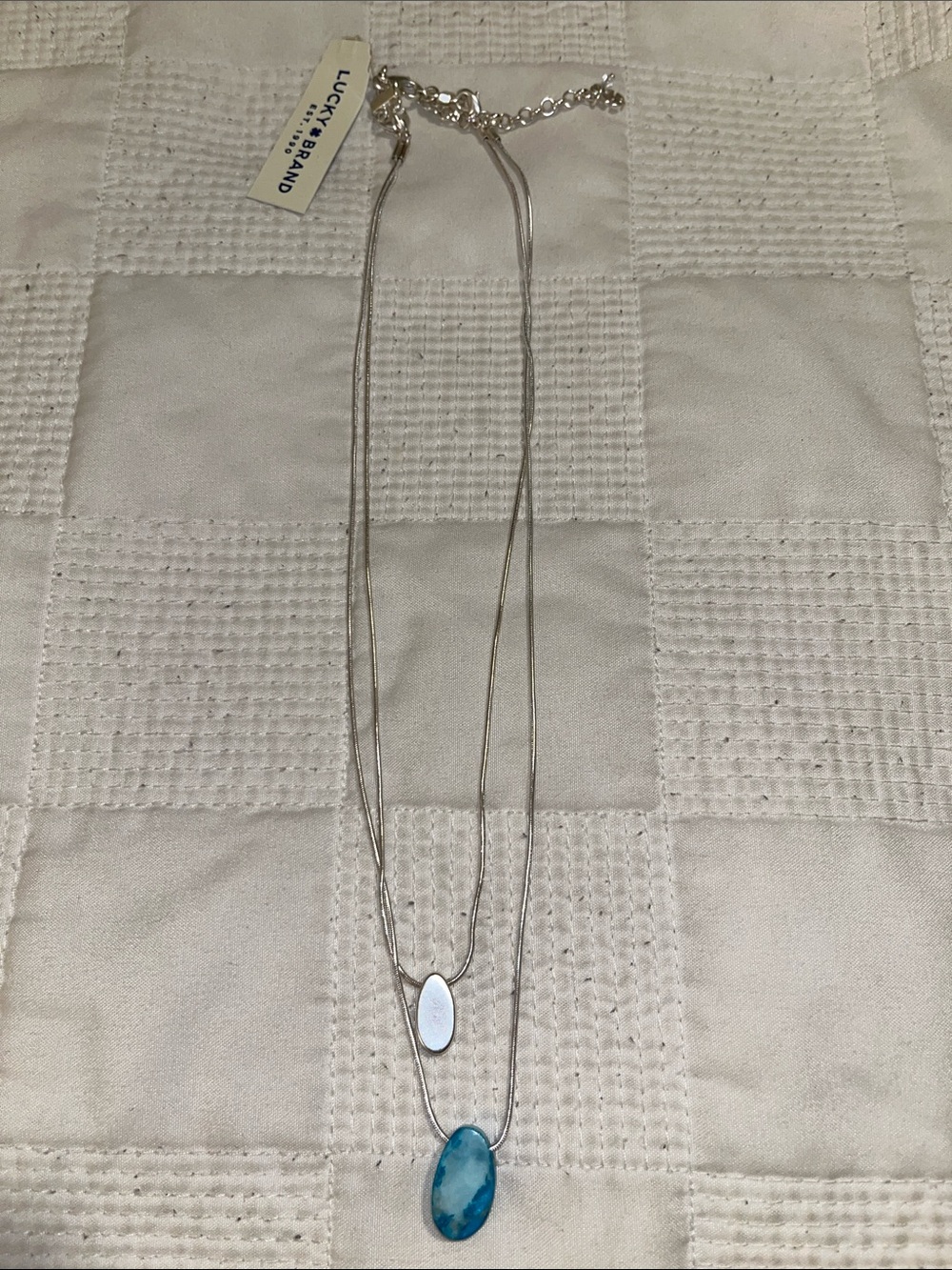 Lucky Brand Silver-Tone Layered Necklace with turquoise Marbled silver Pendant